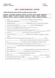 English Worksheet: Word formation-Suffixes