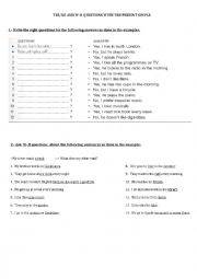 English Worksheet: Yes/No and W-H Questions with the Present Simple