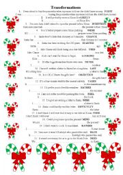 English Worksheet: CHRISTMAS TRANSFORMATIONS FCE