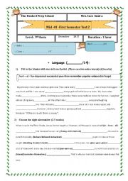 English Worksheet: MID SEMESTER TEST 2