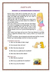 JULIETS ROUTINE - READING AND COMPREHENSION EXERCISES