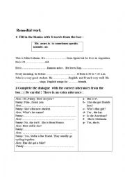 English Worksheet: remedial work