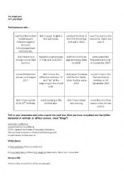 English Worksheet: Practising the simple past: Lets play Bingo! 