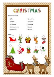 English Worksheet: Christnas unscramble words