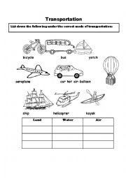 English Worksheet: Modes of transportation