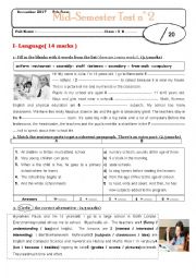 English Worksheet: Mid-semester 1 test n2 8th form - language part
