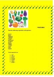 English Worksheet: VEGETABLES,COLOURS