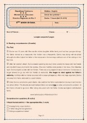 English Worksheet: End-of-semester test 1 - 9th form Basic Education