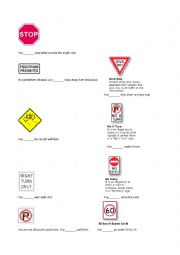 English Worksheet: road signs to practice modals