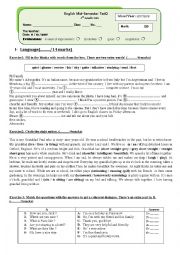 English Worksheet: Mid Semester test 2
