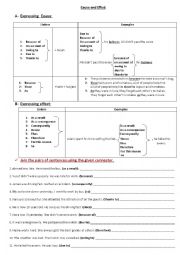 English Worksheet: Cause and Effect linkers