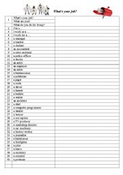 English Worksheet: Jobs (vocabulary list)