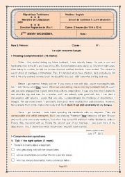 English Worksheet: End-of-semester test 1 - 2nd form