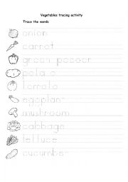 English Worksheet: Vegetables tracing activity 1