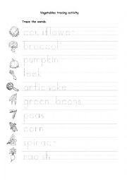 English Worksheet: Vegetables tracing activity 2