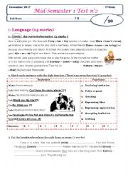 English Worksheet: Mid-semester 1 test n2 7th form - language part