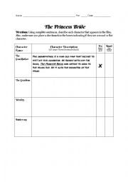 English Worksheet: Princess Bride Movie Handout