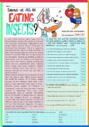 English Worksheet: SHOULD WE ALL BE EATING INSECTS ?  Comprehension questions + KEY