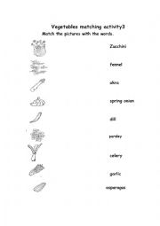 English Worksheet: vegetables matching3 activity