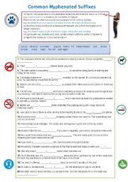 English Worksheet: Common Hyphenated Adjective Suffixes 