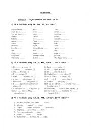 English Worksheet: Worksheet of Subject pronouns and verb 