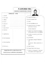 English Worksheet: CURRICULUM VITAE FACEBOOK ACTIVITY