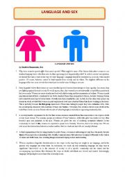 English Worksheet: READING AN ARTICLE ON LANGUAGE AND SEX AND RELATED EXERCISES INCLUDING VOCABULARY SECTION 