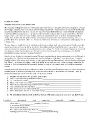 English Worksheet: READING, USE OF ENGLISH