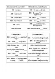 English Worksheet:  Countable and Uncountable Nouns Jeopardy