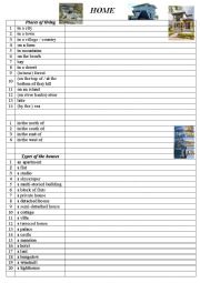 English Worksheet: Types of houses, places of living