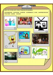 English Worksheet: MATCH THE PICTURES WITH TYPES OF TELEVISION PROGRAMMES.