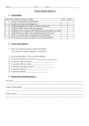 English Worksheet: Sout Africa quiz n1 and n2