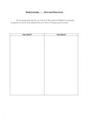 English Worksheet: How much and How many Camping noun sort