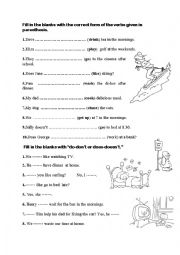 English Worksheet: simple present tense: negative, positive and question forms