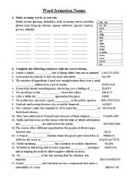 English Worksheet: test on word formation - NOUNS