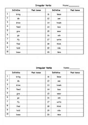 English Worksheet: irregular verbs