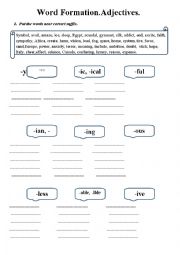 English Worksheet: test on word formation - ADJECTIVES