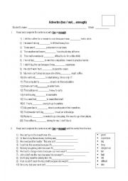 English Worksheet: Too... / Not...enough