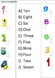 English Worksheet: NUMBERS 1-10