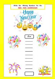 English Worksheet: Happy New Year - Number Countdown