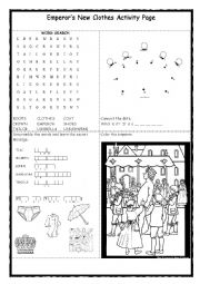 English Worksheet: Emperors New Clothes, Listening, Speaking, Vocabulary TWO PAGES