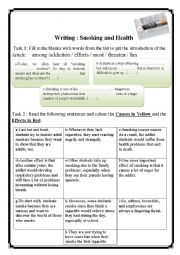 English Worksheet: Writing an Article about the causes and effects of smoking