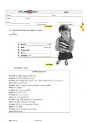 English Worksheet: Test 1 - 5th grade