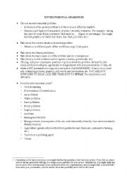 English Worksheet: ENVIRONMENTAL AWARENESS. PROJECT