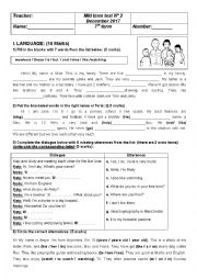 English Worksheet: 7TH FORM TEST