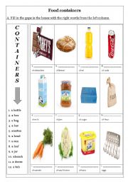 English Worksheet: food containers