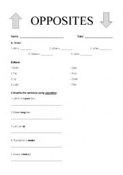 English Worksheet: OPPOSITES