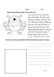 English Worksheet: Monster body read and write