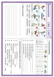 English Worksheet: Can or Cant