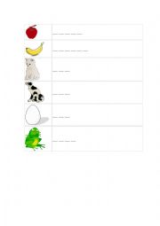 English Worksheet: Learn words apple, banana, cat, dog, egg, frog and write them